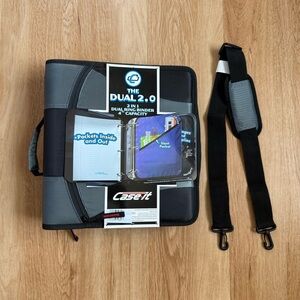 NEW The Dual 2.0 Case-It 2 in One Dual 3 Ring Zip Up Binder Large 4" Gray Black